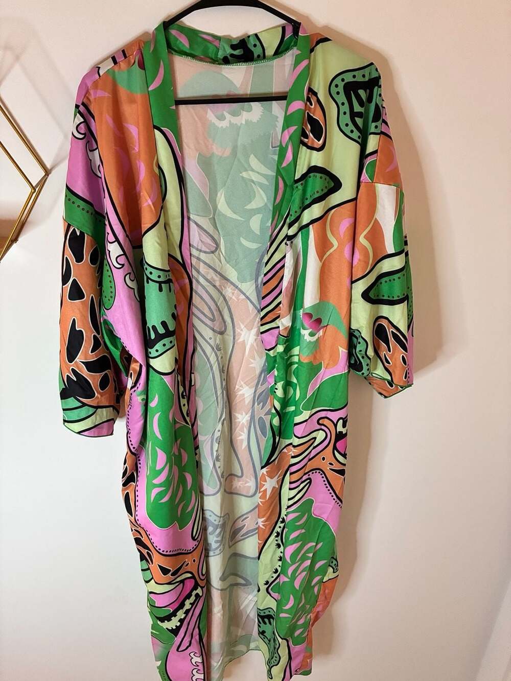 Women’s Colorful Abstract Print Open Front Kimono Duster L